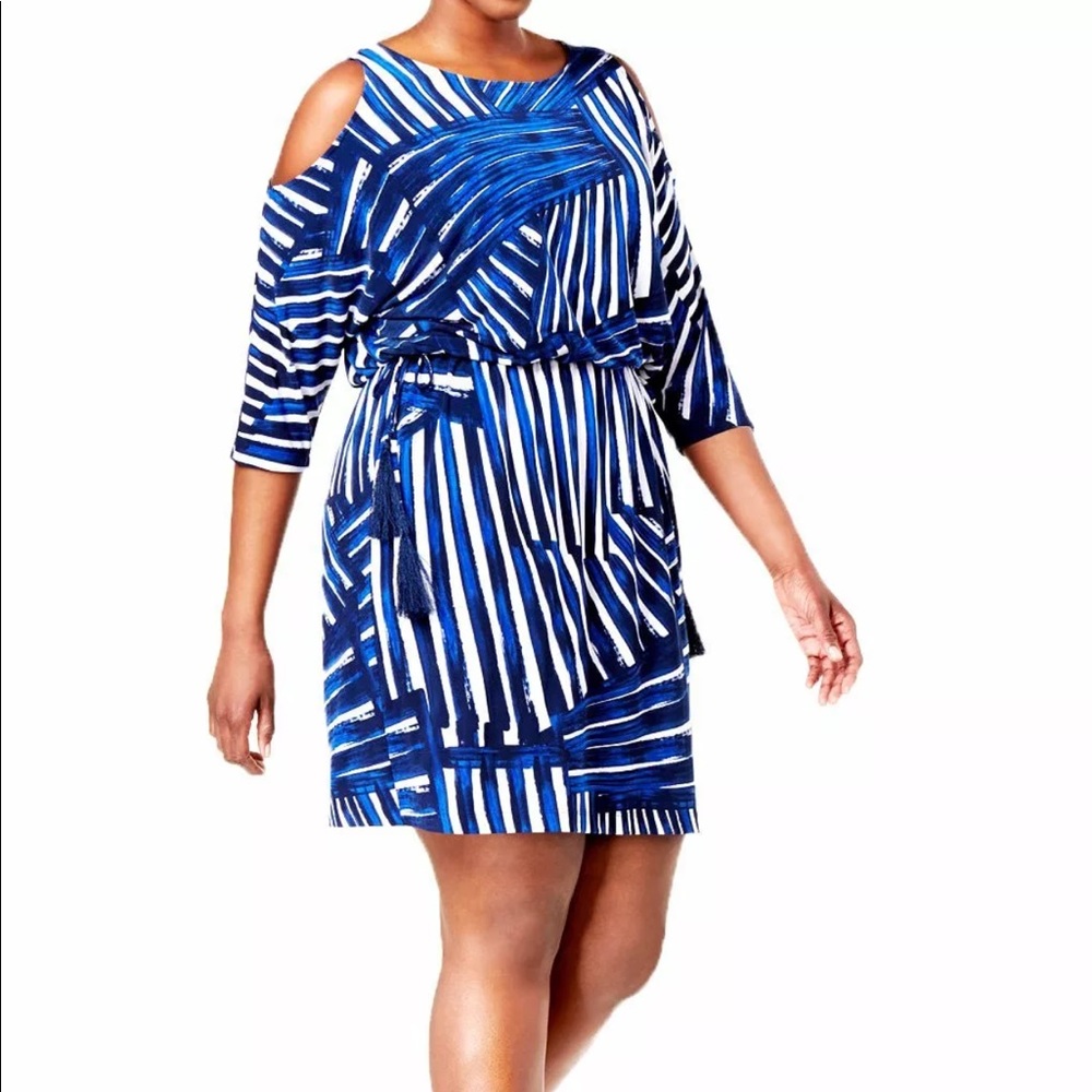 Calvin Klein Blue White stripes Sheath Dress 14W